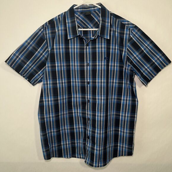 Oakley Short Sleeve Button Down Shirt Mens Size Large Blue Plaid Casual Camp EUC - Picture 1 of 10